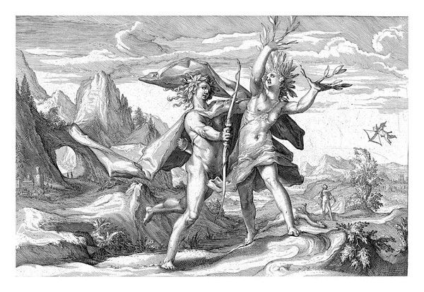 Amikor Nimfa Daphne Üldözte Apollo Aki Beleszeretett Könyörgött Apja Peneus — Stock Fotó