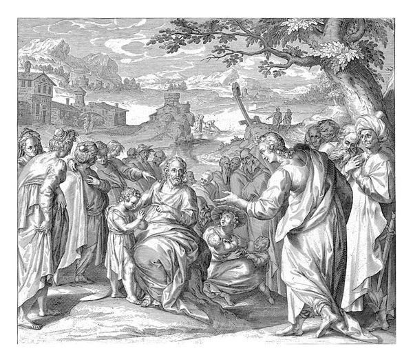 キリストは子供たち ウィレム アイザックスを祝福します ヴァン スワンレンブルク 1603年 1652年キリストは弟子や数人の母親を含む人々のグループの中に座っています — ストック写真
