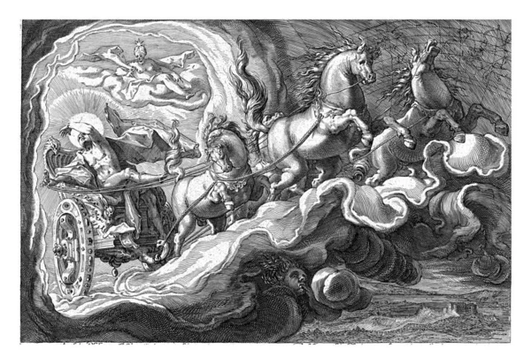 Phaethon骑着他父亲太阳神的战车在天空中飞驰 — 图库照片