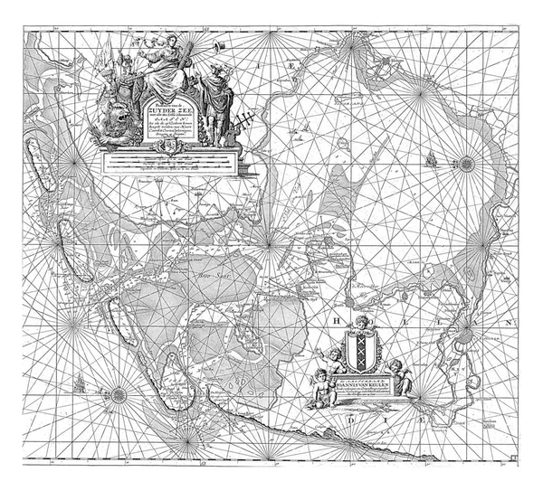 Map Zuiderzee Waddenzee All Sandbanks Depths Wadden Islands Vintage Engraved — Stock Photo, Image