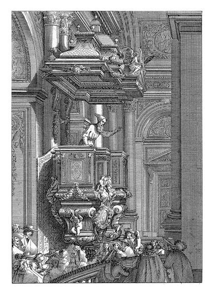 Predicador Está Izquierda Púlpito Púlpito Bajo Púlpito Varios Oyentes — Foto de Stock