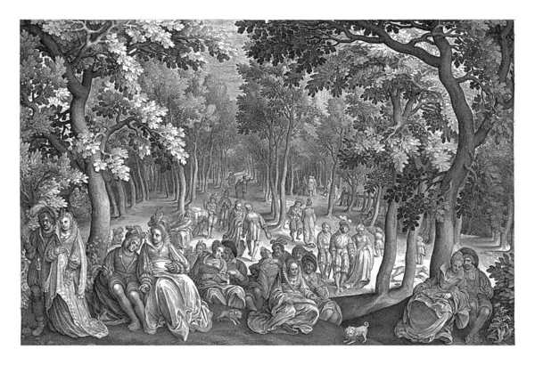 Garden Love Nicolaes Bruyn 1661 Group Loving Couples Clearing Forest — Stock Photo, Image