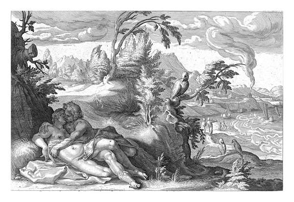 Der Rabe Corvus Fängt Coronis Den Apollo Geliebt Hat Seitensprung — Stockfoto