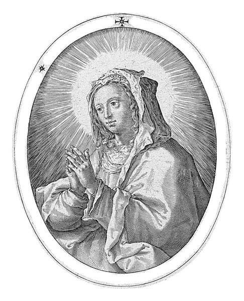 Mary Imában Jelenet Ovális Keretben Játszódik Latin Felirattal Krisztus Nyomdájának — Stock Fotó