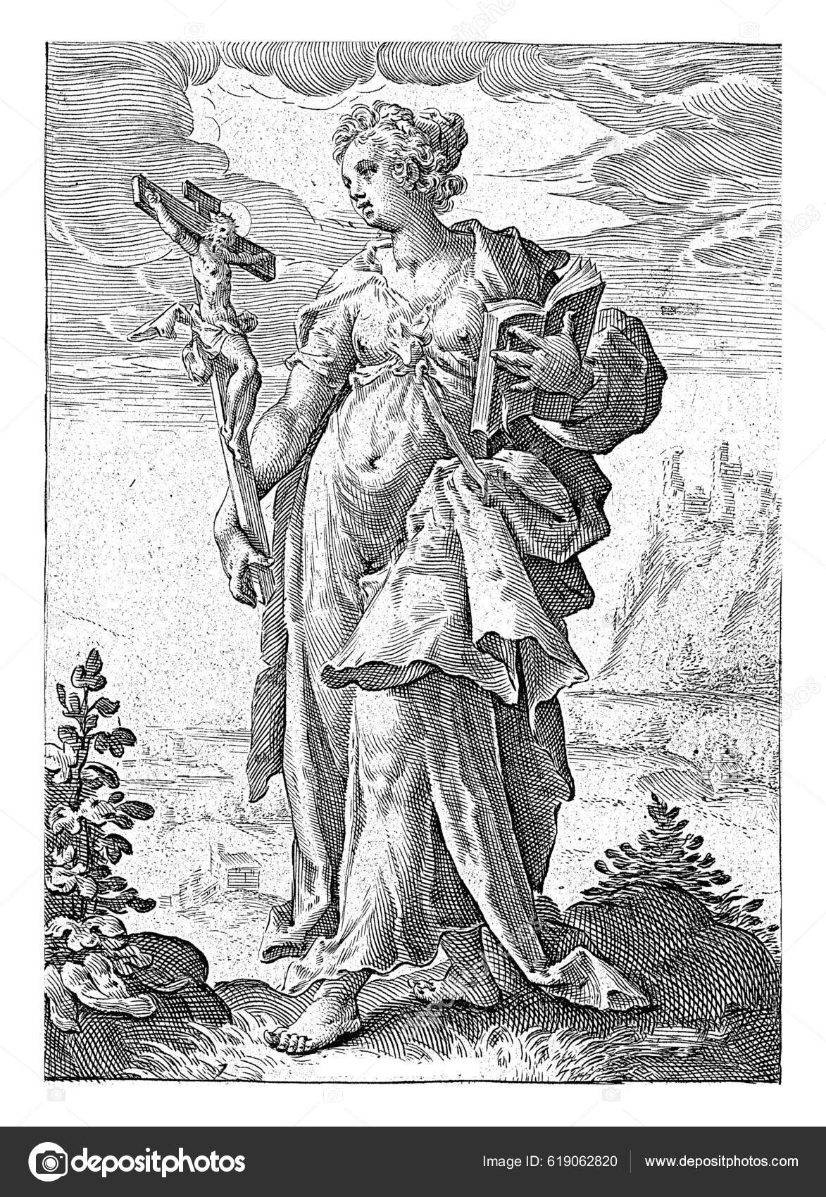 Πίστη Προσωποποιημένη Μια Γυναικεία Φιγούρα Σταυρό Και Βίβλο Εικονογράφηση  από © Morphart # 619062820