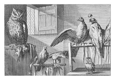 Falcons and Owls in a Barn, Pieter van Lisebetten, Wenceslaus Hollar 'dan sonra, Francis Barlow' dan sonra, 1654 - 1678 Falcons and Owls in a Barn.