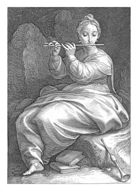 Bir dizi dokuz ilham perisi. Franco Estius 'tan dört satır Latince baskı altında..