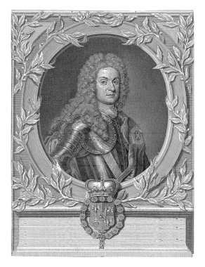 Boris Ivanovich, Count of Kurakin and Russian Ambassador to Paris. Below the portrait are coat of arms and a Latin text. clipart
