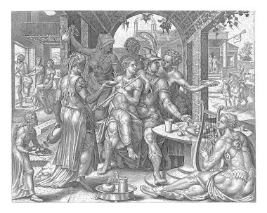 Müsrif Oğul mirasını çarçur eder, Philips Galle, Maarten van Heemskerck 'ten sonra, 1596 - 1633 Müsrif Oğul mirasını bir genelevde çarçur eder..