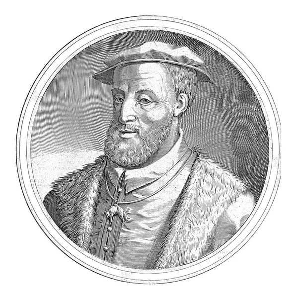 哈布斯堡查理五世 德国皇帝 西班牙国王 向左猛击 脖子上挂着金羊毛勋章的标志 用拉丁文写边缘字母 — 图库照片