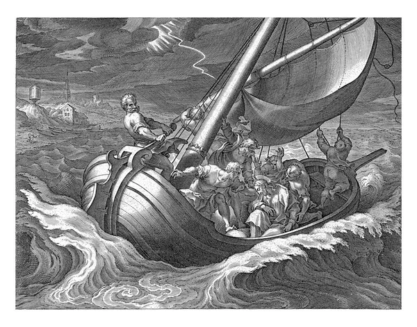 Christ Ses Apôtres Traversent Mer Galilée Une Tempête Les Apôtres — Photo