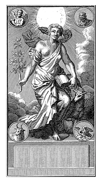 Μια Αλληγορική Γυναικεία Μορφή Κλαδί Ελιάς Βιβλίο Τις Επτά Σφραγίδες — Φωτογραφία Αρχείου