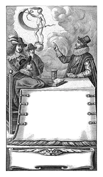 Τέσσερις Άνδρες Στο Τραπέζι Κλεψύδρα Και Στον Αέρα Fortune Επιπλέει — Φωτογραφία Αρχείου