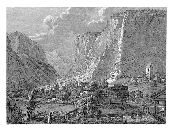 Lauterbrunn山谷瀑布景观 Daniel Vrijdag 1798年卡斯帕 沃尔夫之后 — 图库照片