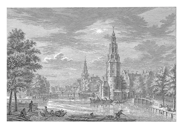 Widok Montelbaanstoren Amsterdamie Simon Fokke 1760 1783 Widok Montelbaanstoren Oudeschans — Zdjęcie stockowe
