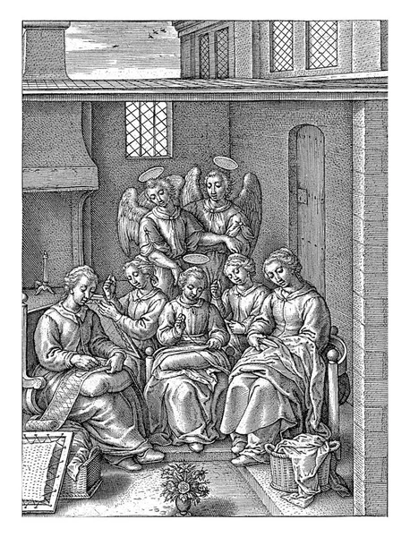 1619 1619 동정녀 마리아와 여자와 재봉을 — 스톡 사진