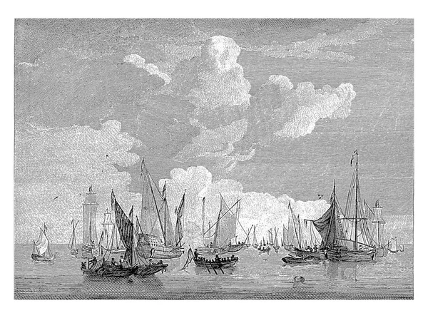 1754 1842 반데벨 다음으로 익명의 선박들 암스테르담 항구에 정박하였다 — 스톡 사진