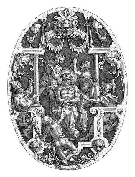 Cristo Ridicularizado Pelos Soldados Ele Tem Uma Coroa Espinhos Cabeça — Fotografia de Stock