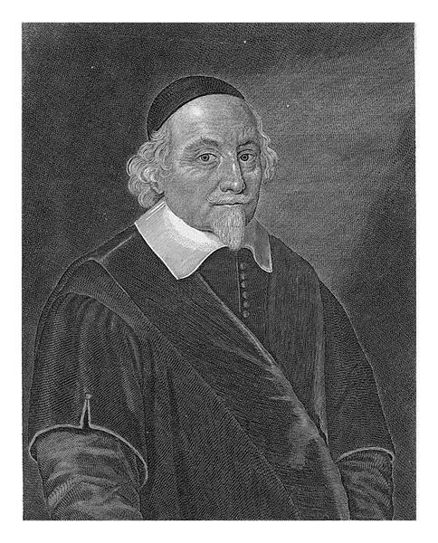 アンドレ リヴェットの肖像 ジェイコブ ファン ミュール 1650年ライデン大学神学教授アンドレ リヴェットの肖像 78歳 ヴィンテージ彫刻 — ストック写真