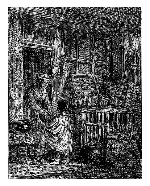 Жінка Дитиною Перед Будинком Чарльз Еміль Жак Приписується 1843 Вінтажна — стокове фото