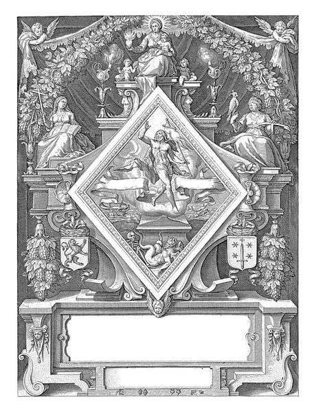 レトリック ヴィンガートランクのハーレム室による新年の印刷 1600 中央にはキリストの復活のダイヤモンド型の表現があります — ストック写真