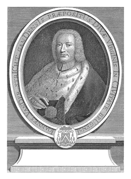 约翰内斯 范德斯特朗的肖像 弗朗斯 皮尔森 约翰内斯 范德斯特朗的肖像 位于根特的佳能 享年41岁 基座上的纹章上印有他的拉丁文格言 — 图库照片