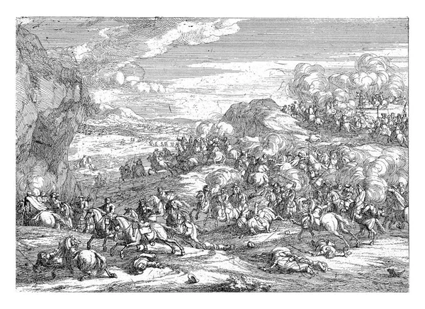 与马术战斗的景观 Jan Van Huchtenburg Adam Frans Van Der Meulen 1674 — 图库照片