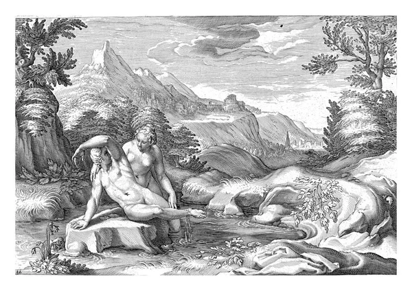 Νύμφη Salmacis Αγκαλιάζει Τον Ερμαφρόδιτο Που Είναι Hermaphroditus Μια Λίμνη — Φωτογραφία Αρχείου