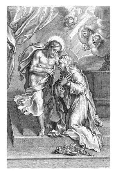 Svatá Kateřina Sieny Klečí Před Kristem Ruce Zkřížené Prsou — Stock fotografie