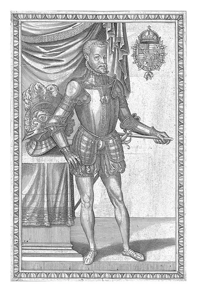 Portret Filipa Króla Hiszpanii Długi Prawo Ubrany Zbroję Pod Baldachimem — Zdjęcie stockowe