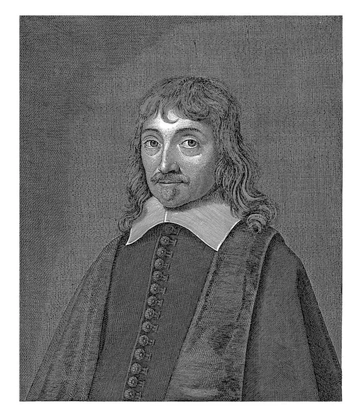 Büste Des Philosophen Rene Descartes Rand Drei Zeilen Lateinischer Text — Stockfoto