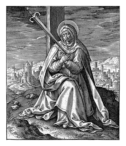 Mary Mater Dolorosa Hieronymus Wierix 1563 1619 Mary Sits Sword — Stock Photo, Image