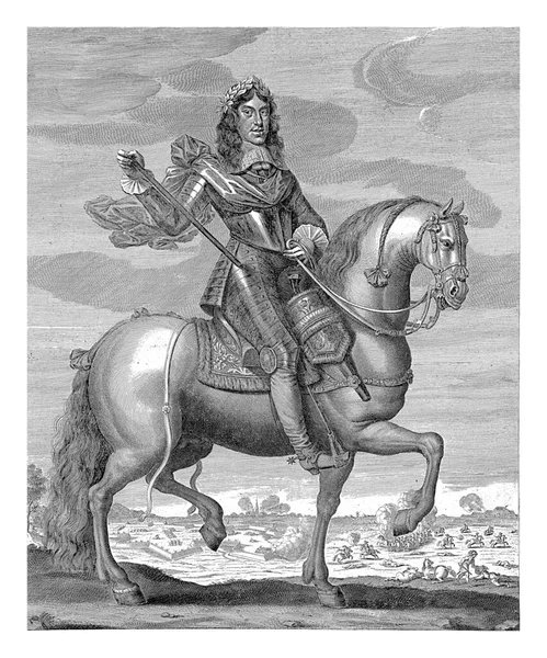 레오폴드 초상화 갑옷을 머리에 월계수 화관을 풍경에서는 마을들 공격을 군대의 — 스톡 사진