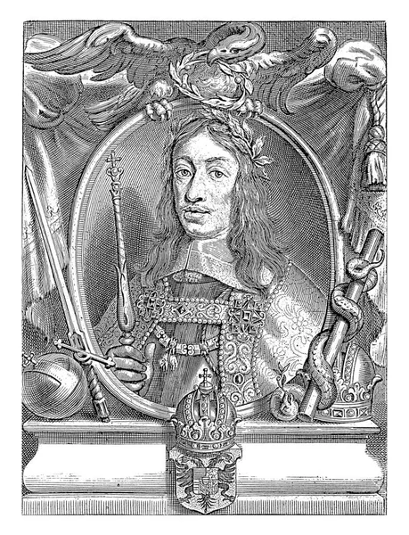 レオポルド1世の胸像が豪華な装飾で飾られています 彼は月桂樹の花輪で戴冠し 黄金のフリースの注文とチェーンを身に着けています — ストック写真
