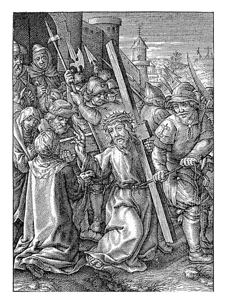Portare Croce Hieronymus Wierix 1563 Prima Del 1619 Cristo Cade — Foto Stock