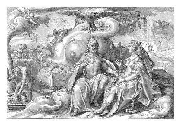 Jupiter Und Juno Sitzen Nebeneinander Einem Langen Tisch Der Gerade — Stockfoto