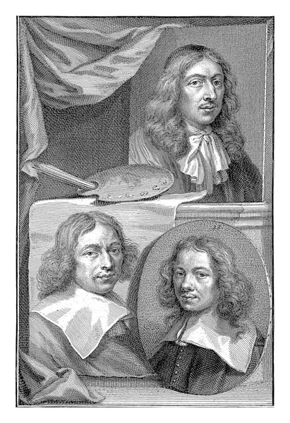 カスパー ネッチャーと仕事とGerrit Adriaenszの肖像画 Berckhede Jacob Houbraken 1753年 — ストック写真