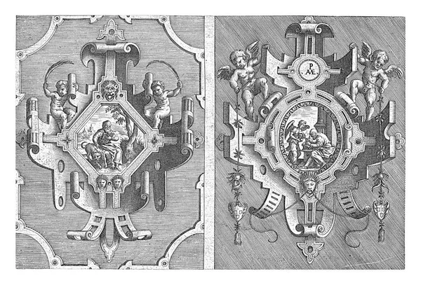 Два Картуша Одном Листе Лукас Слева Йоханнес Справа Затенённый Фон — стоковое фото