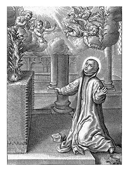 1565年 1604年 安东尼 维鲁瓦 在一座祭坛前跪着 耶稣会的阿罗瓦 贡萨加高举双手跪在一座祭坛前 面前有一个盛开的十字架 — 图库照片