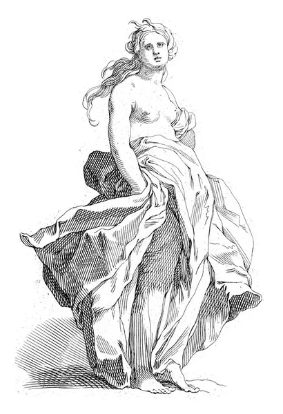 一个站着的女人 上半身光秃秃的 腰间缠着一块大布 — 图库照片