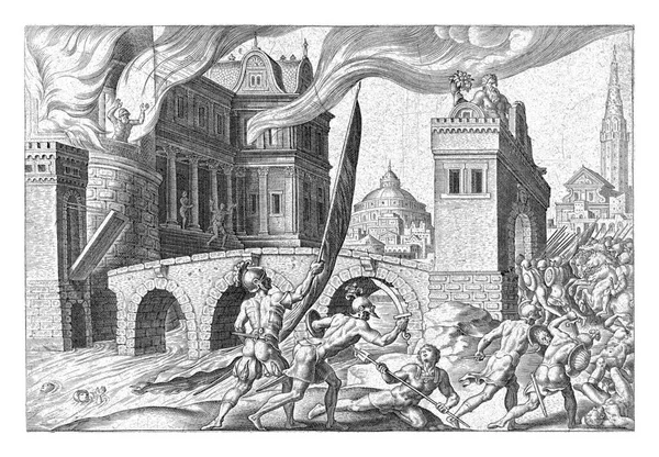엘라의 군대의 사령관오므리 성에서 시므리를 공격한다 시므리는 도시가 무너졌다는 궁전에 — 스톡 사진