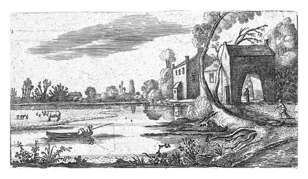 Landskap Med Flod Och Gatehouse Esaias Van Velde 1613 1617 — Stockfoto