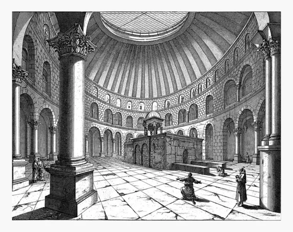 エルサレムの聖墳墓教会内部 リュケン 1698年印刷番号右上 144 — ストック写真