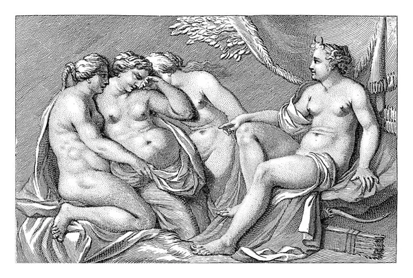 Diana Discovers Callisto One Her Nymphs Pregnant Jupiter She Points — Stock Photo, Image