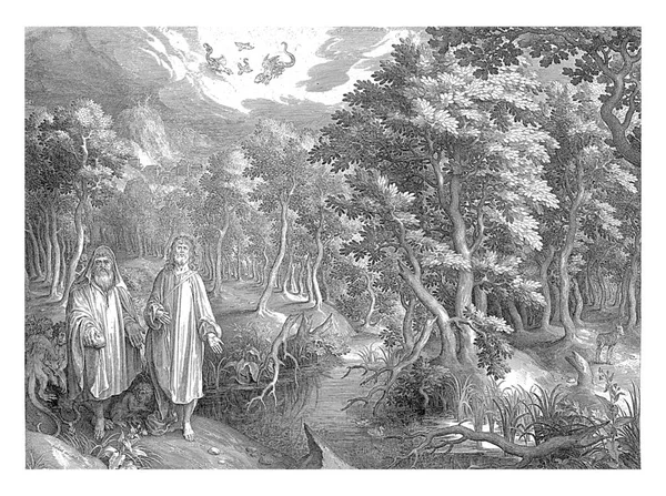 Verzoeking Van Christus Woestijn Nicolaes Bruyn 1650 Een Duivel Toont — Stockfoto