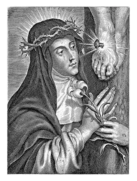 锡耶纳的圣凯瑟琳 带着耻辱钉在十字架上 — 图库照片