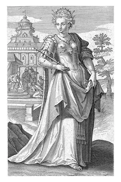 Planda Esther Kraliyet Cübbesiyle Arka Planda Kocası Kral Ahasuerus Önünde — Stok fotoğraf