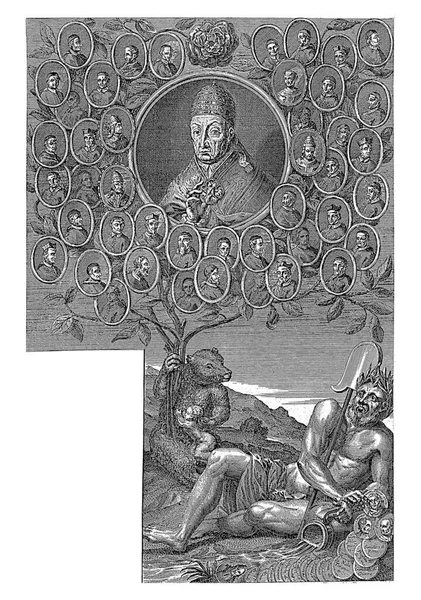 Rodinný Strom Portrétem Benedikta Xiii Johann Andreas Pfeffel Der Altere — Stock fotografie