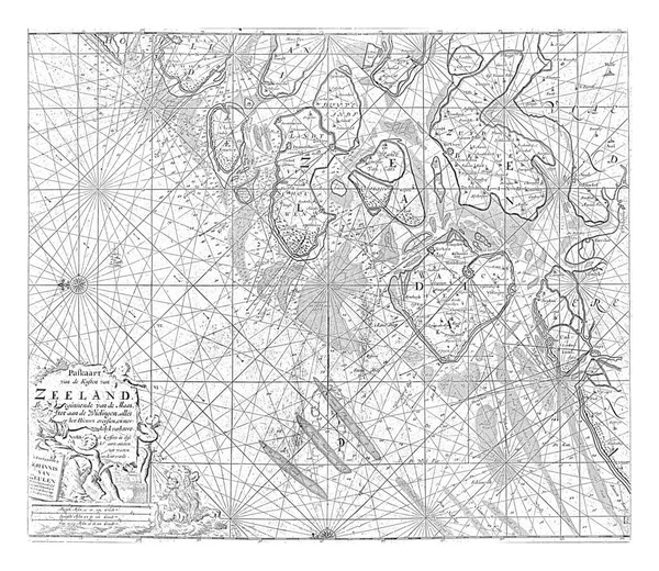 Mapa Wysp Zeelandzkich Części Morza Północnego Dwoma Różami Kompasu Północ — Zdjęcie stockowe
