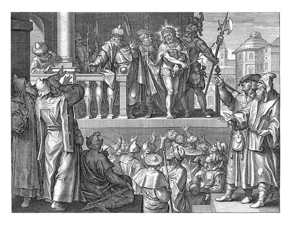 Pontius Pilatus Zeigt Dem Jüdischen Volk Den Gegeißelten Christus — Stockfoto